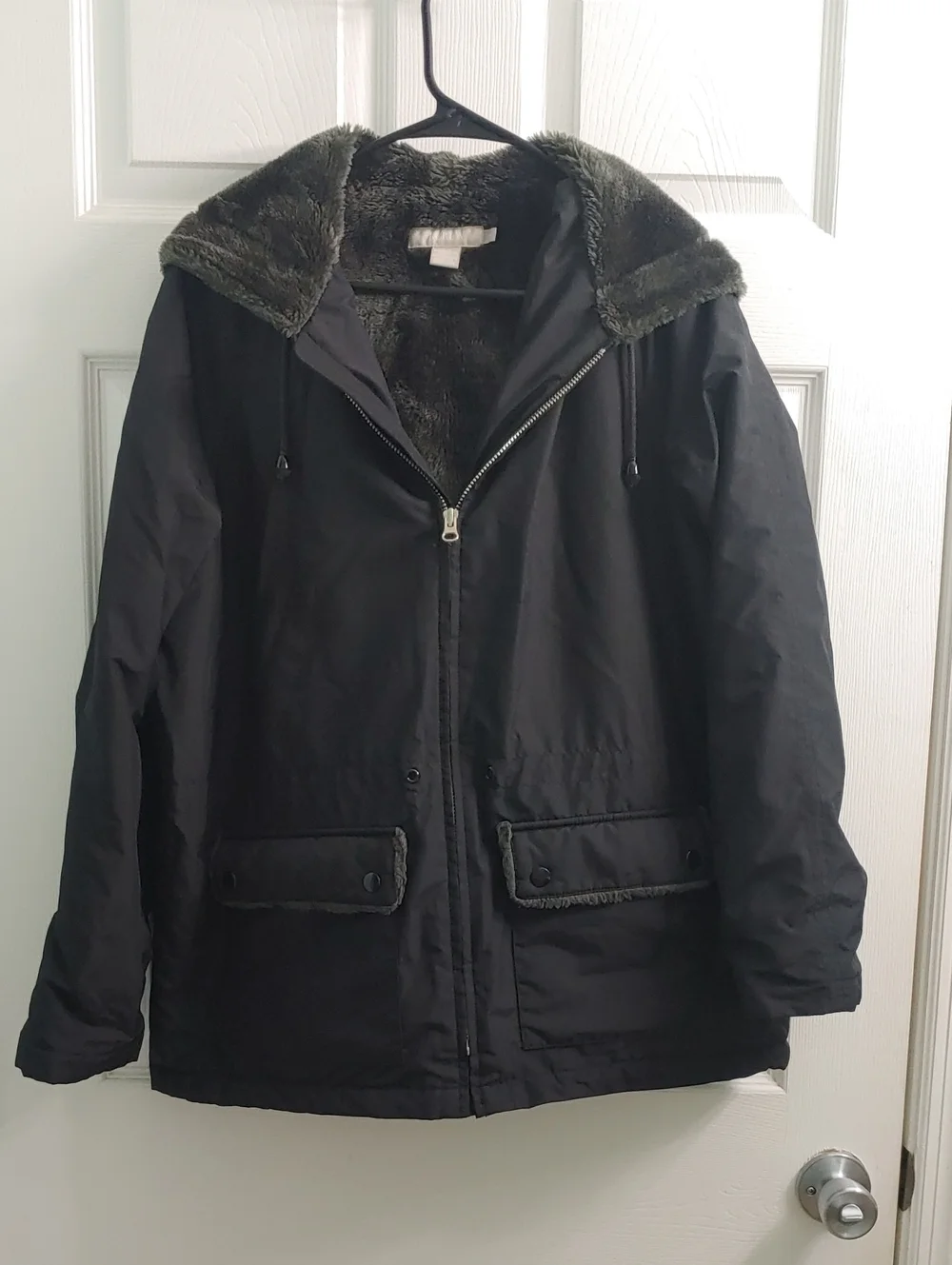 J. Crew Coat Men's Fur Lined Black Hooded Jacket Size M